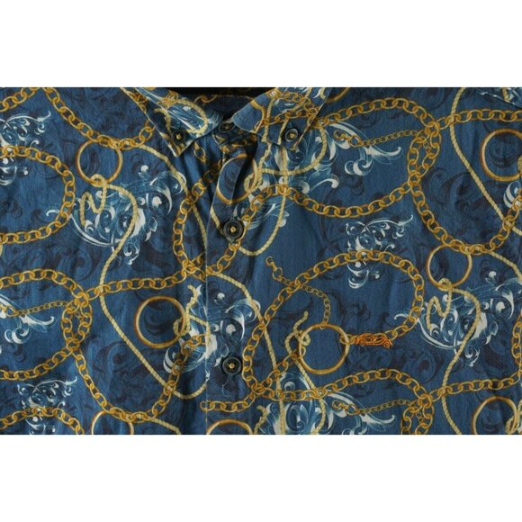 Dario Beltran Spain Men's Large Long Sleeve Blue Gold Chain Button Down Shirt - Picture 5 of 9